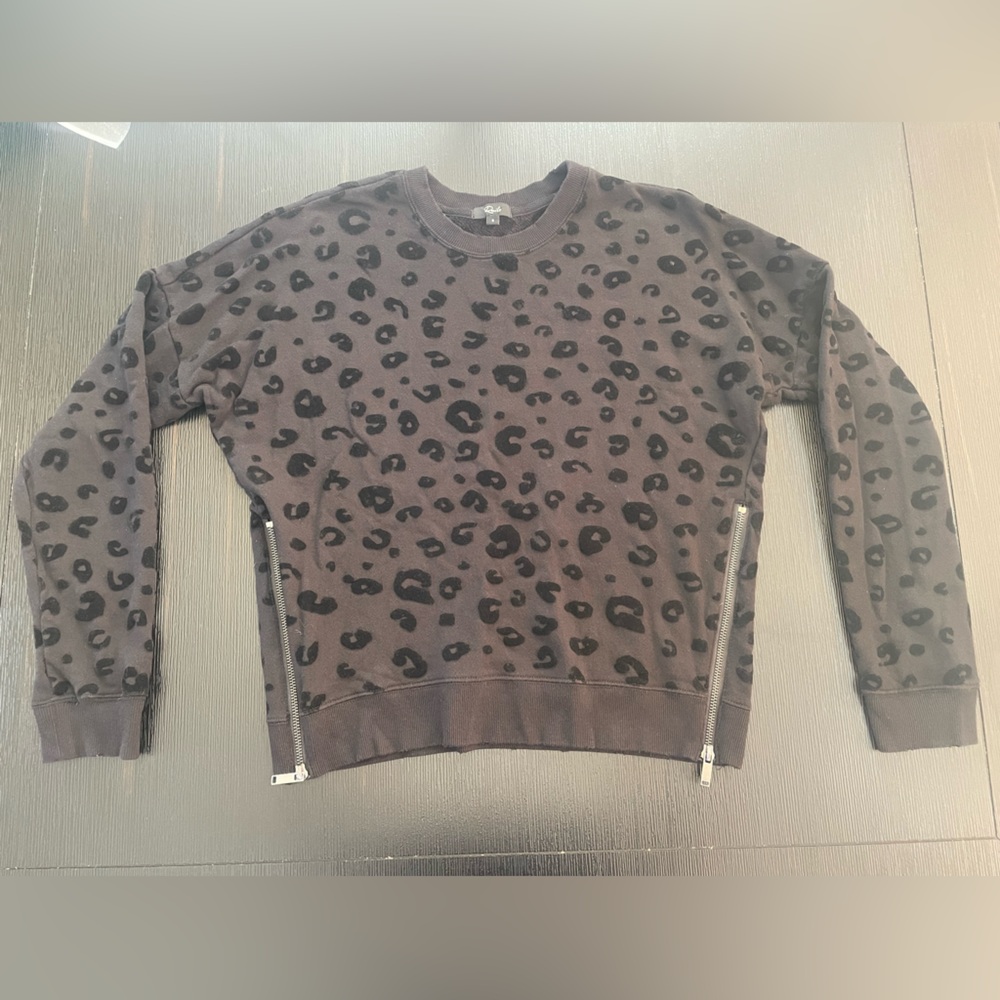 Rails Black Velvet Leopard Print MARLO Pullover Sweater with side Zippers Sz Sm